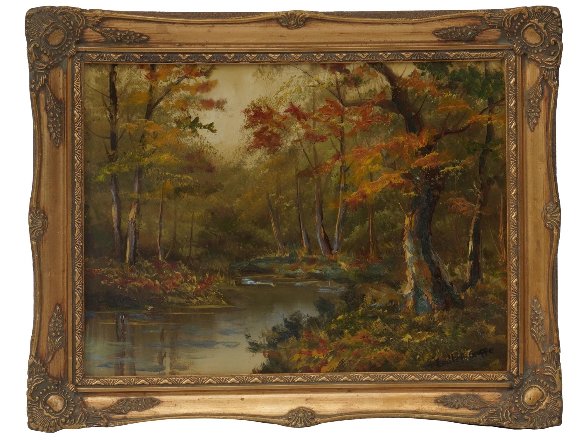 FOREST RIVER LANDSCAPE PAINTING BY EMILE GRUPPE PIC-0